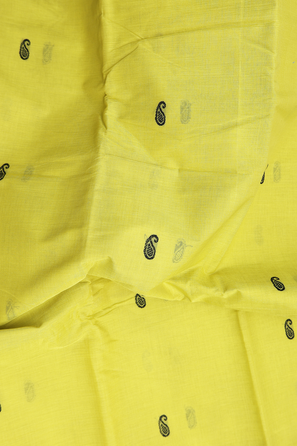 Chettinadu Cotton Saree In Lime Yellow With Paisley Buttis
