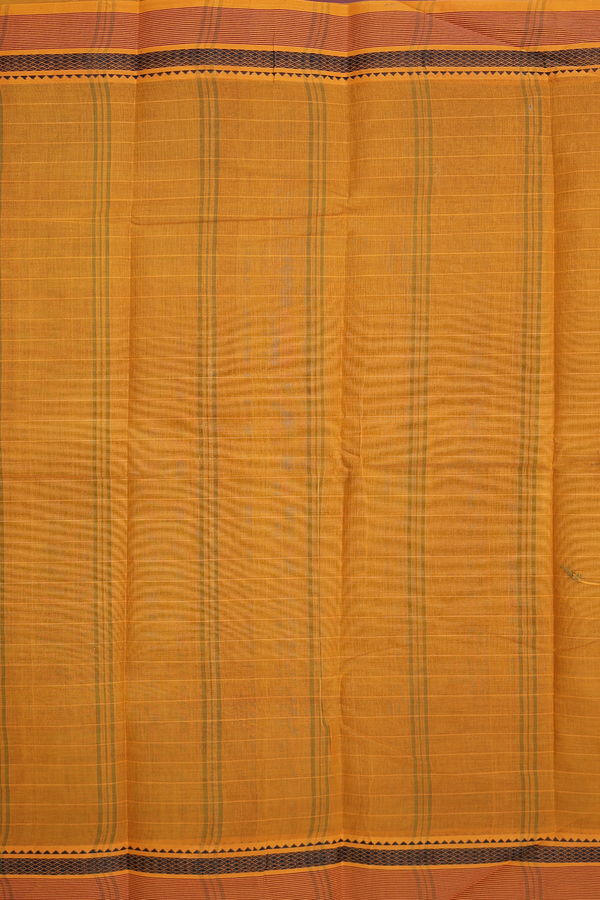 Chettinadu Cotton Saree In Mehendi Green With Self Stripes