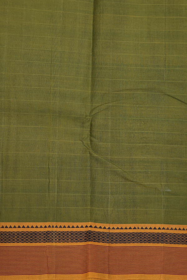 Chettinadu Cotton Saree In Mehendi Green With Self Stripes