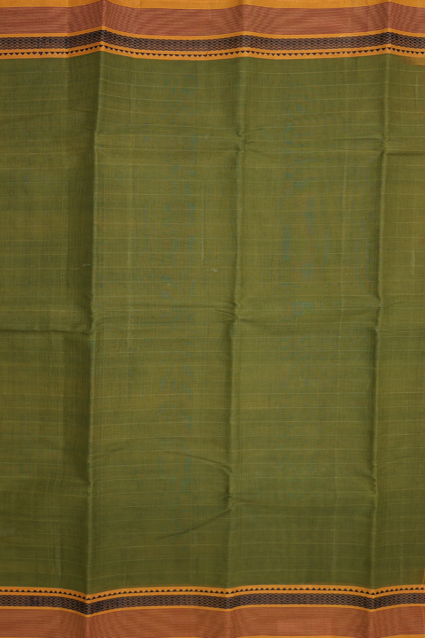 Chettinadu Cotton Saree In Mehendi Green With Self Stripes