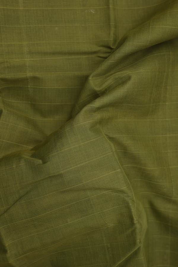 Chettinadu Cotton Saree In Mehendi Green With Self Stripes