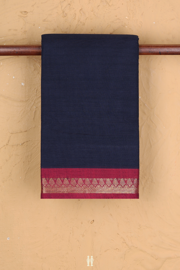 Chettinadu Cotton Saree In Midnight Blue With Contrast Border