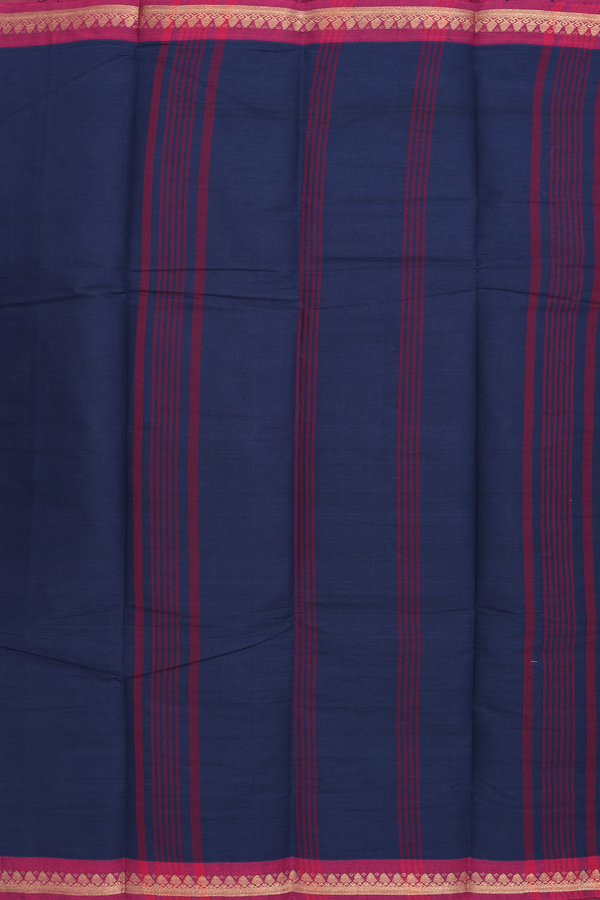 Chettinadu Cotton Saree In Midnight Blue With Contrast Border