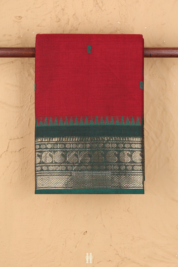 Chettinadu Cotton Saree In Misty Blue With Paisley Buttas