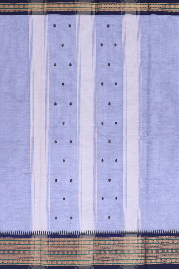 Chettinadu Cotton Saree In Misty Blue With Threadwork Buttas
