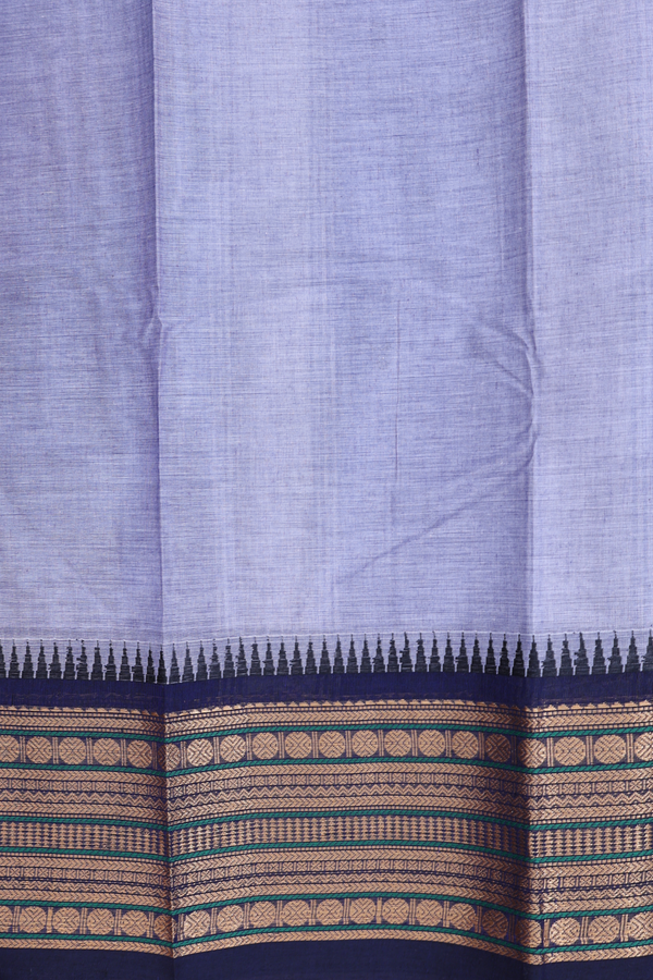 Chettinadu Cotton Saree In Misty Blue With Threadwork Buttas