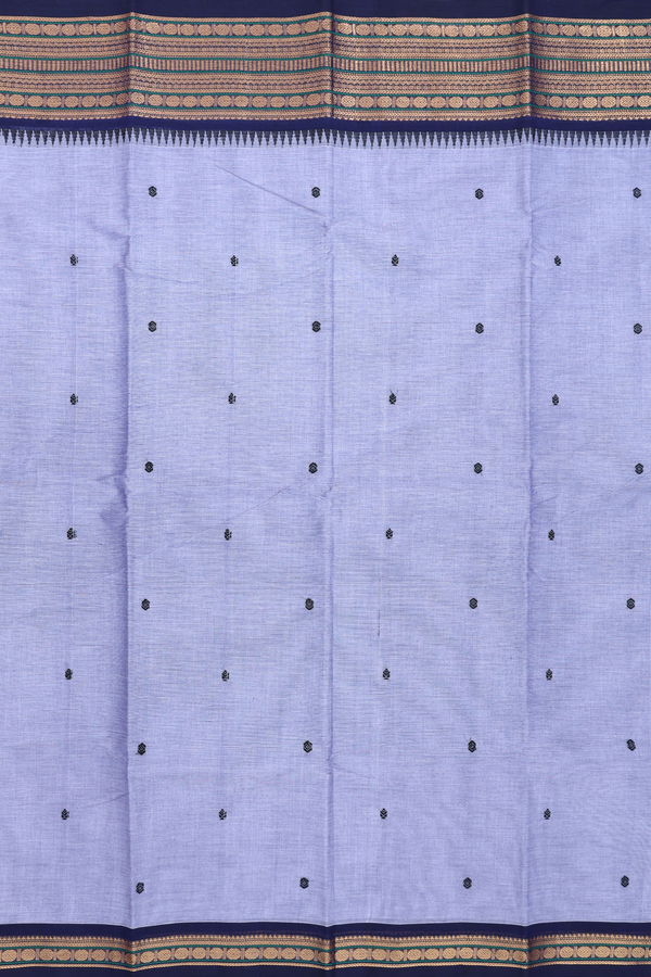 Chettinadu Cotton Saree In Misty Blue With Threadwork Buttas