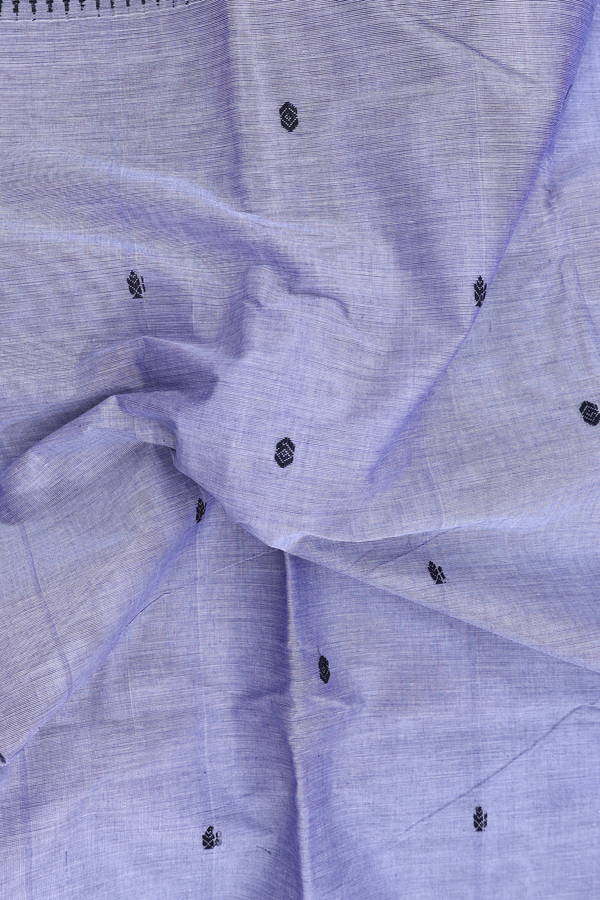 Chettinadu Cotton Saree In Misty Blue With Threadwork Buttas