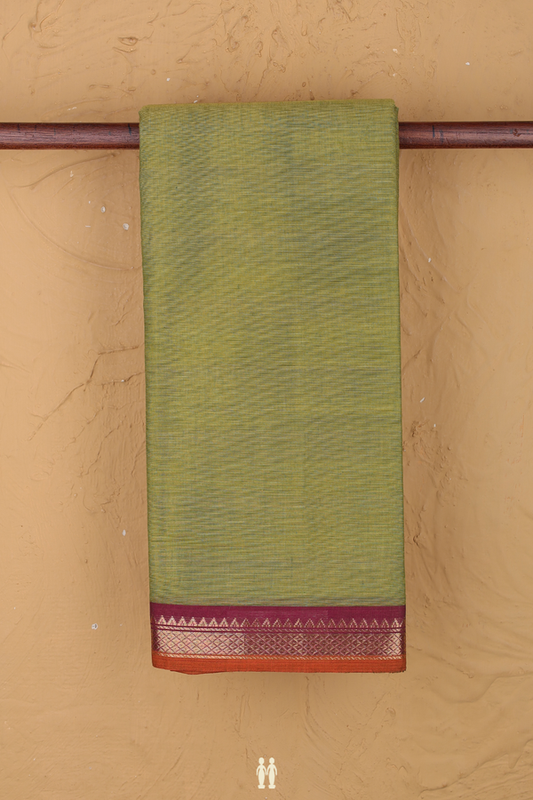 Chettinadu Cotton Saree In Moss Green With Zari Border
