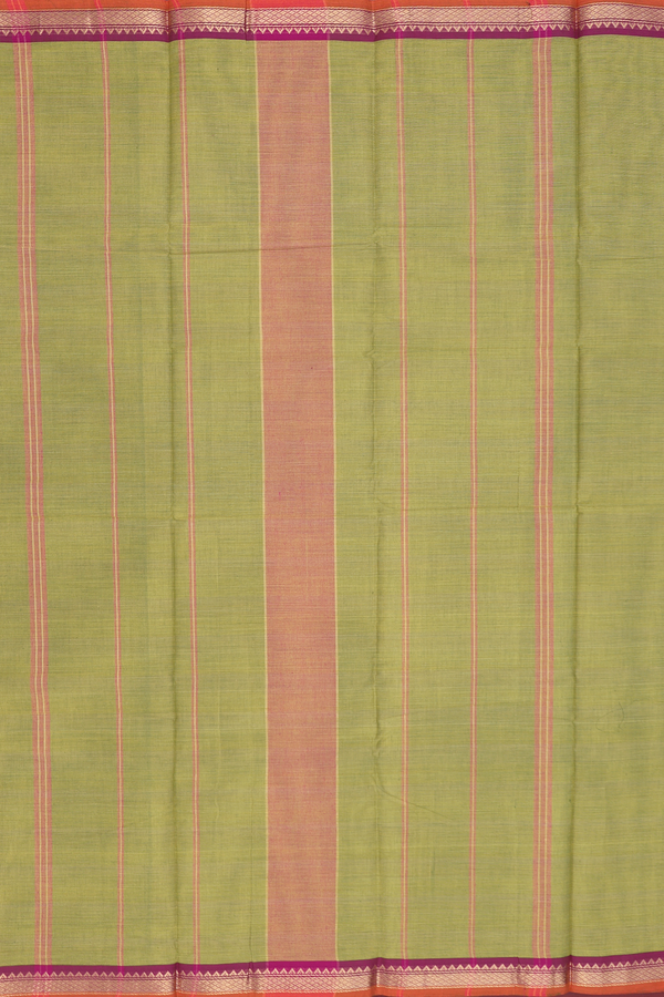 Chettinadu Cotton Saree In Moss Green With Zari Border