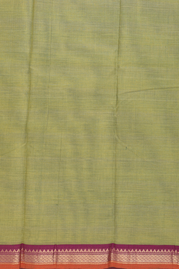 Chettinadu Cotton Saree In Moss Green With Zari Border