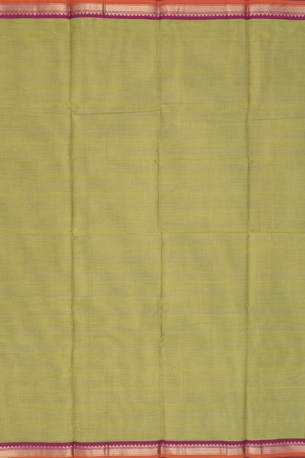 Chettinadu Cotton Saree In Moss Green With Zari Border