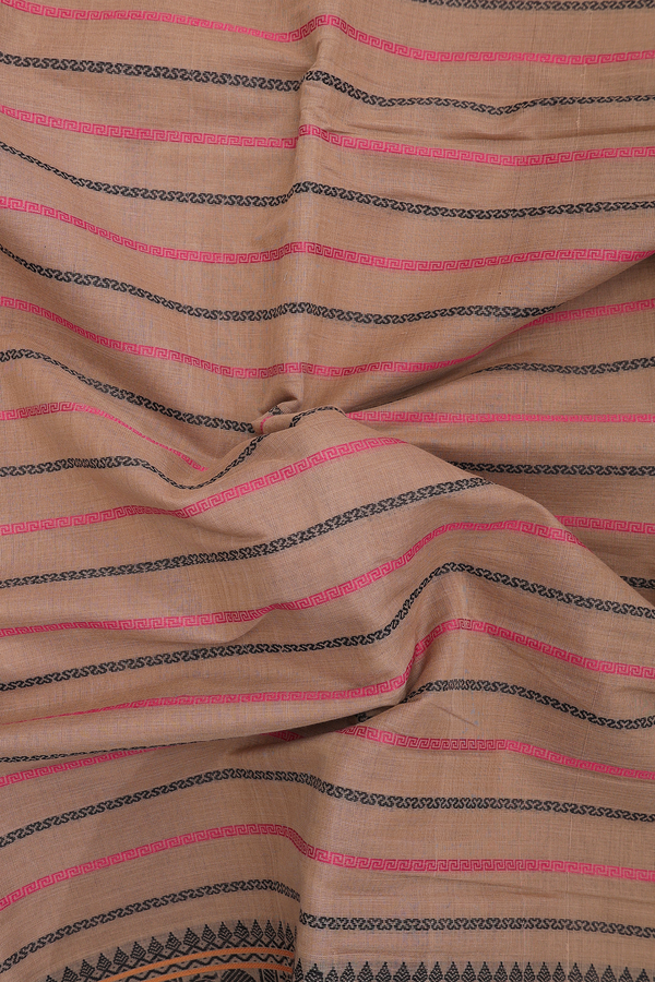 Kanchi Cotton Saree In Mustard Brown With Threadwork Design