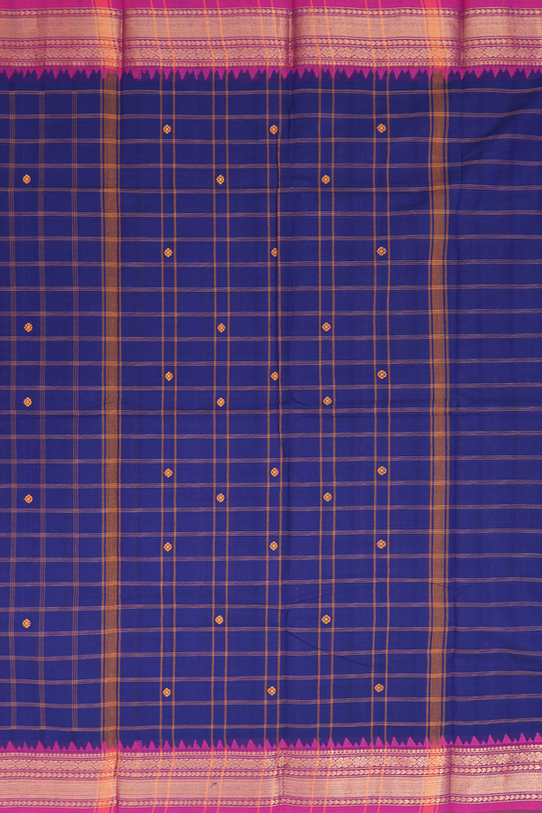 Chettinadu Cotton Saree In Navy Blue With Checks Design