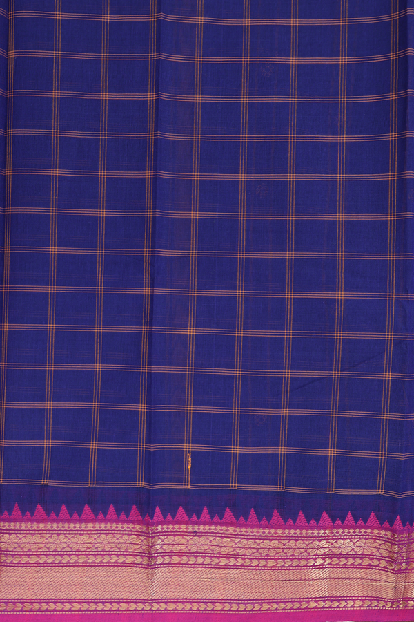 Chettinadu Cotton Saree In Navy Blue With Checks Design