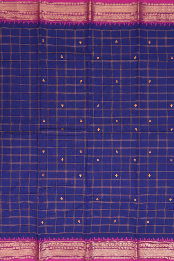 Chettinadu Cotton Saree In Navy Blue With Checks Design