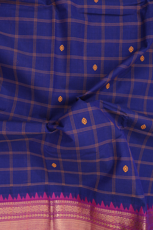 Chettinadu Cotton Saree In Navy Blue With Checks Design