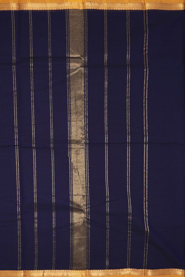 Chettinadu Cotton Saree In Navy Blue With Contrast Border