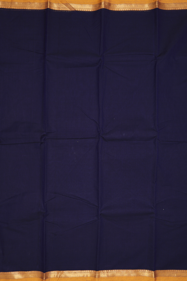 Chettinadu Cotton Saree In Navy Blue With Contrast Border