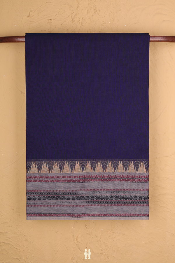 Chettinadu Cotton Saree In Navy Blue With Threadwork Border
