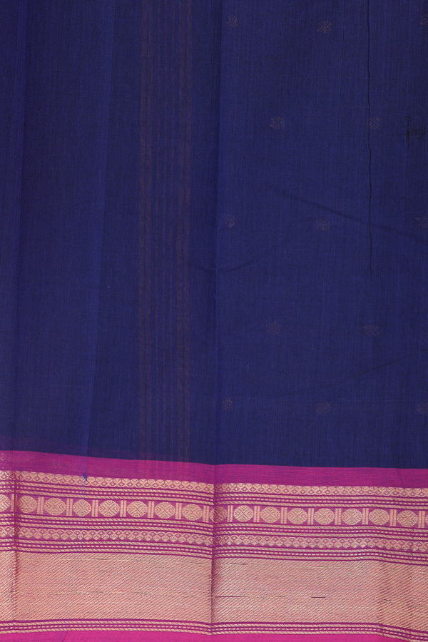 Chettinadu Cotton Saree In Navy Blue With Threadwork Buttas