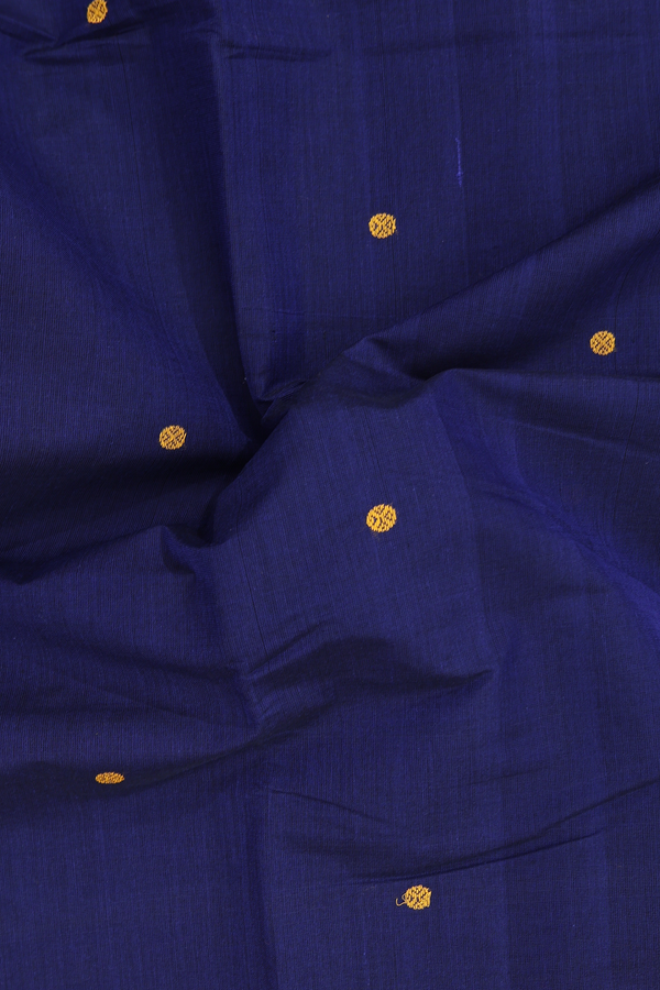 Chettinadu Cotton Saree In Navy Blue With Threadwork Buttas
