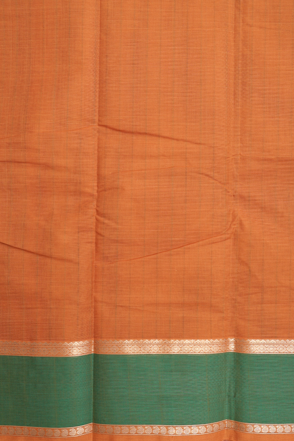 Chettinadu Cotton Saree In Ochre Orange With Stripes Design