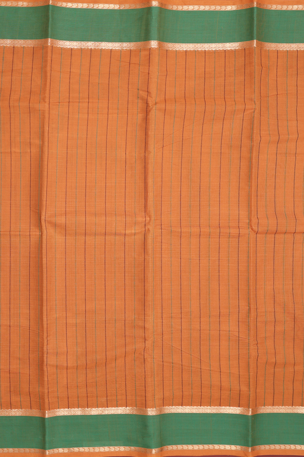 Chettinadu Cotton Saree In Ochre Orange With Stripes Design