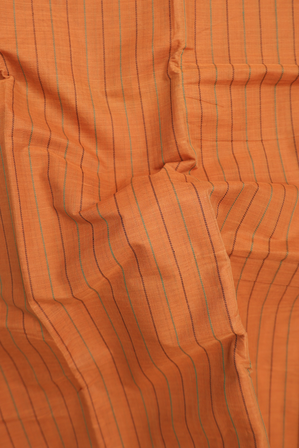 Chettinadu Cotton Saree In Ochre Orange With Stripes Design