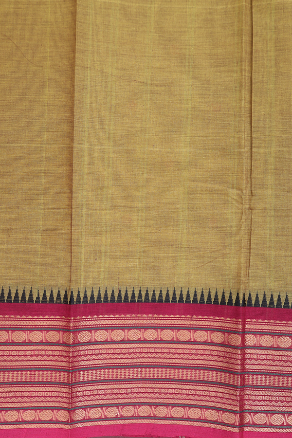 Chettinadu Cotton Saree In Olive Yellow With Floral Buttas