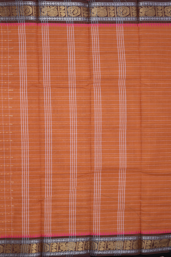 Chettinadu Cotton Saree In Orange With Checks Design