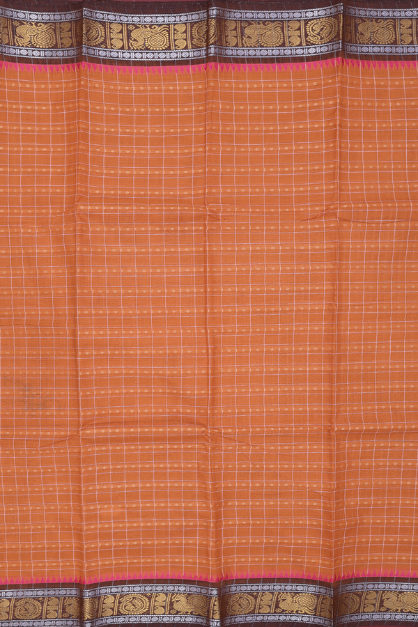 Chettinadu Cotton Saree In Orange With Checks Design