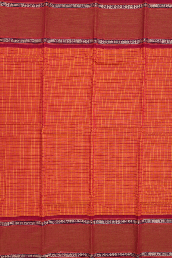 Chettinadu Cotton Saree In Orange With Checks Design