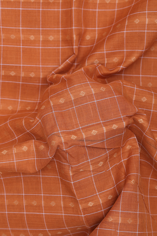 Chettinadu Cotton Saree In Orange With Checks Design