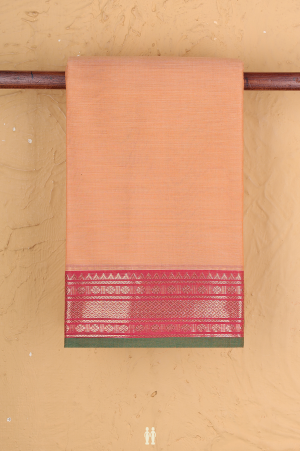 Chettinadu Cotton Saree In Orange With Contrast Border