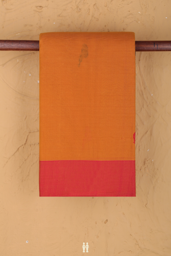 Chettinadu Cotton Saree In Orange With Parrot Buttas