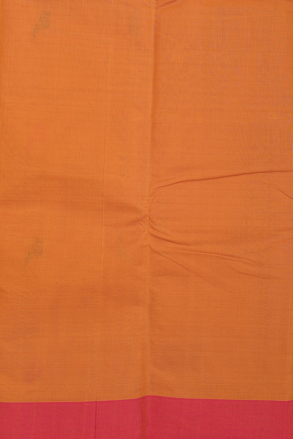 Chettinadu Cotton Saree In Orange With Parrot Buttas