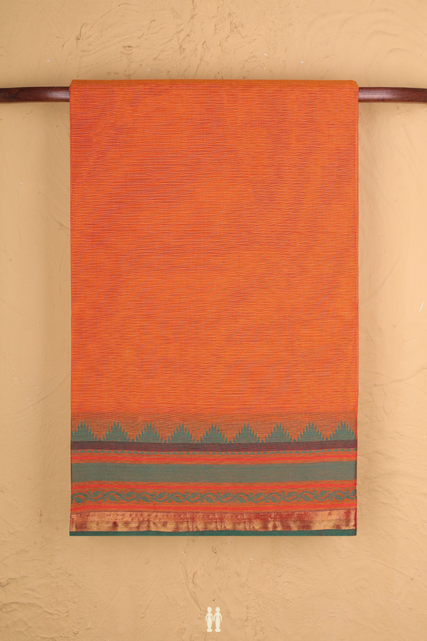 Chettinadu Cotton Saree In Orange With Self Stripes Design