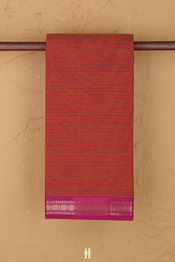 Chettinadu Cotton Saree In Orange With Stripes Design