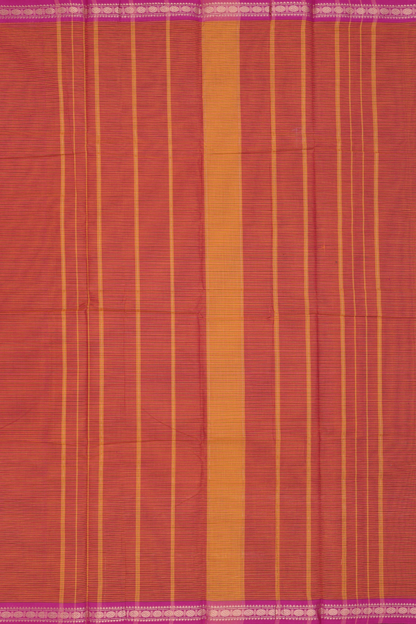 Chettinadu Cotton Saree In Orange With Stripes Design