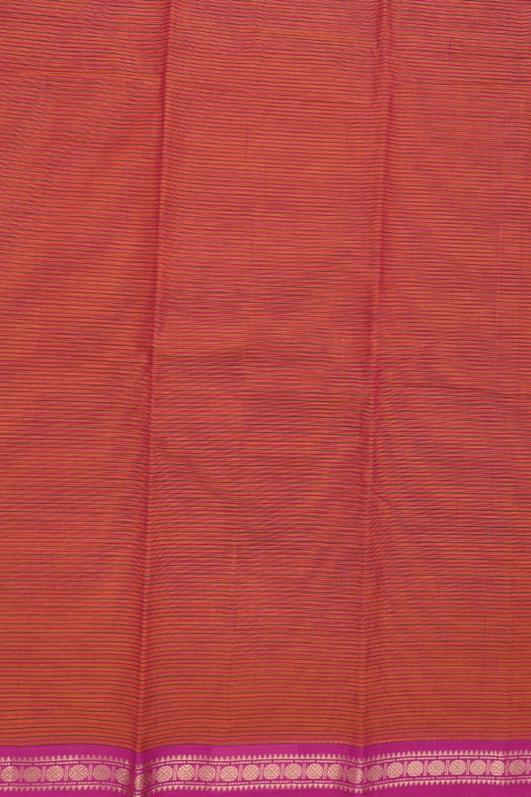 Chettinadu Cotton Saree In Orange With Stripes Design