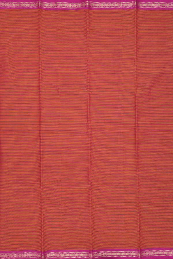 Chettinadu Cotton Saree In Orange With Stripes Design