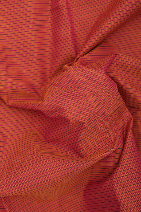 Chettinadu Cotton Saree In Orange With Stripes Design