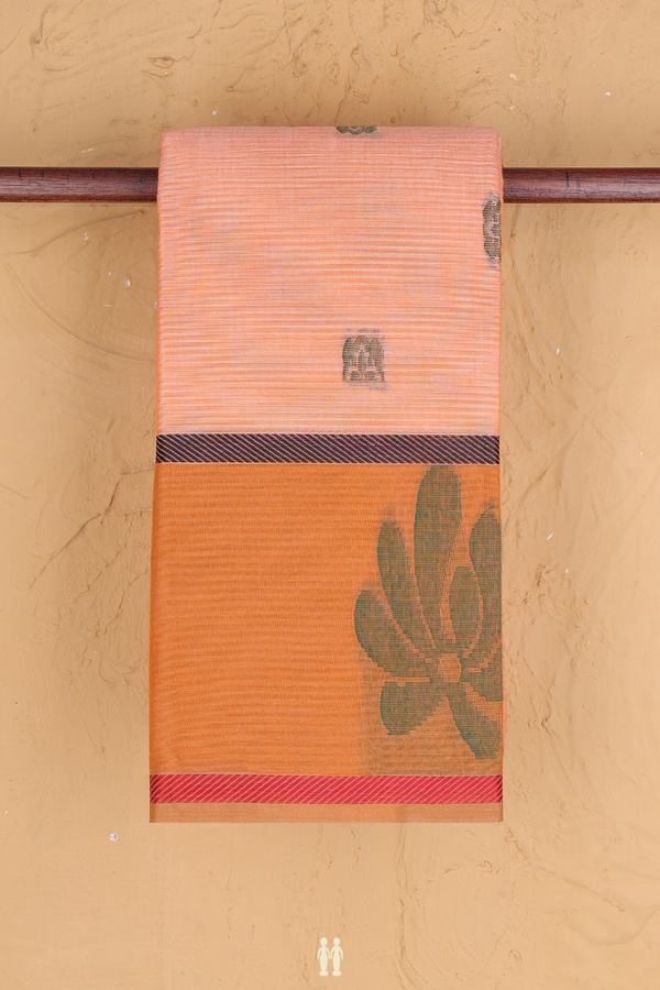 Chettinadu Cotton Saree In Orange With Threadwork Buttas
