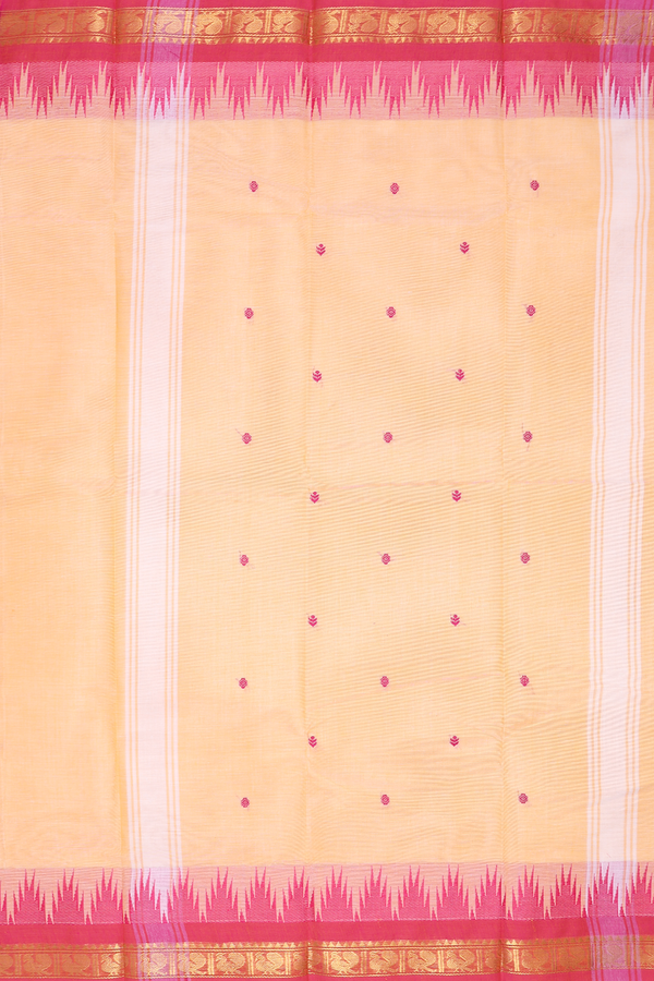 Chettinadu Cotton Saree In Orange With Threadwork Buttas