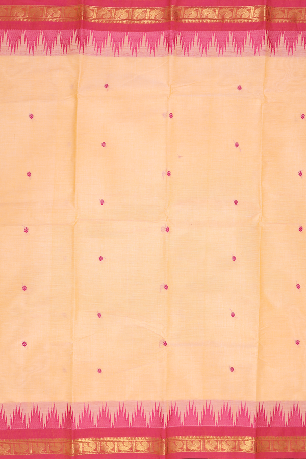 Chettinadu Cotton Saree In Orange With Threadwork Buttas