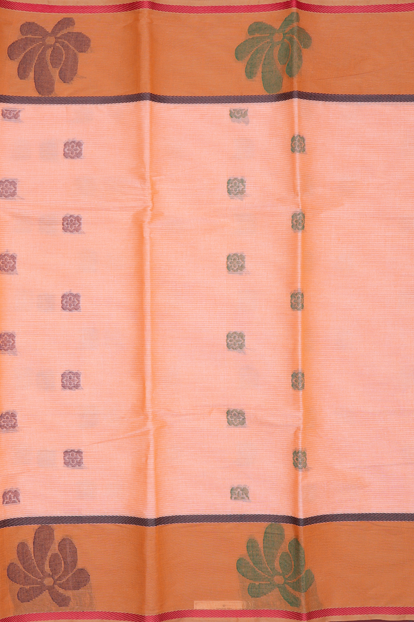 Chettinadu Cotton Saree In Orange With Threadwork Buttas