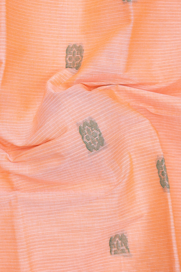 Chettinadu Cotton Saree In Orange With Threadwork Buttas