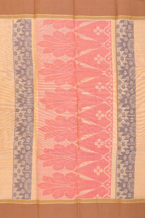 Chettinadu Cotton Saree In Orange With Threadwork Motifs