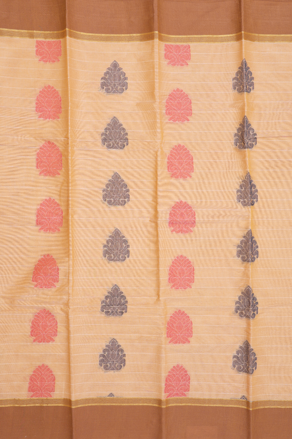 Chettinadu Cotton Saree In Orange With Threadwork Motifs